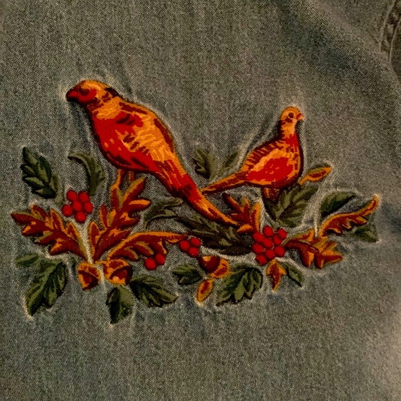 Talbots Denim Button Down, Embroidered Birds Design, Oversized Fit, Fall Ready! - Picture 8 of 8